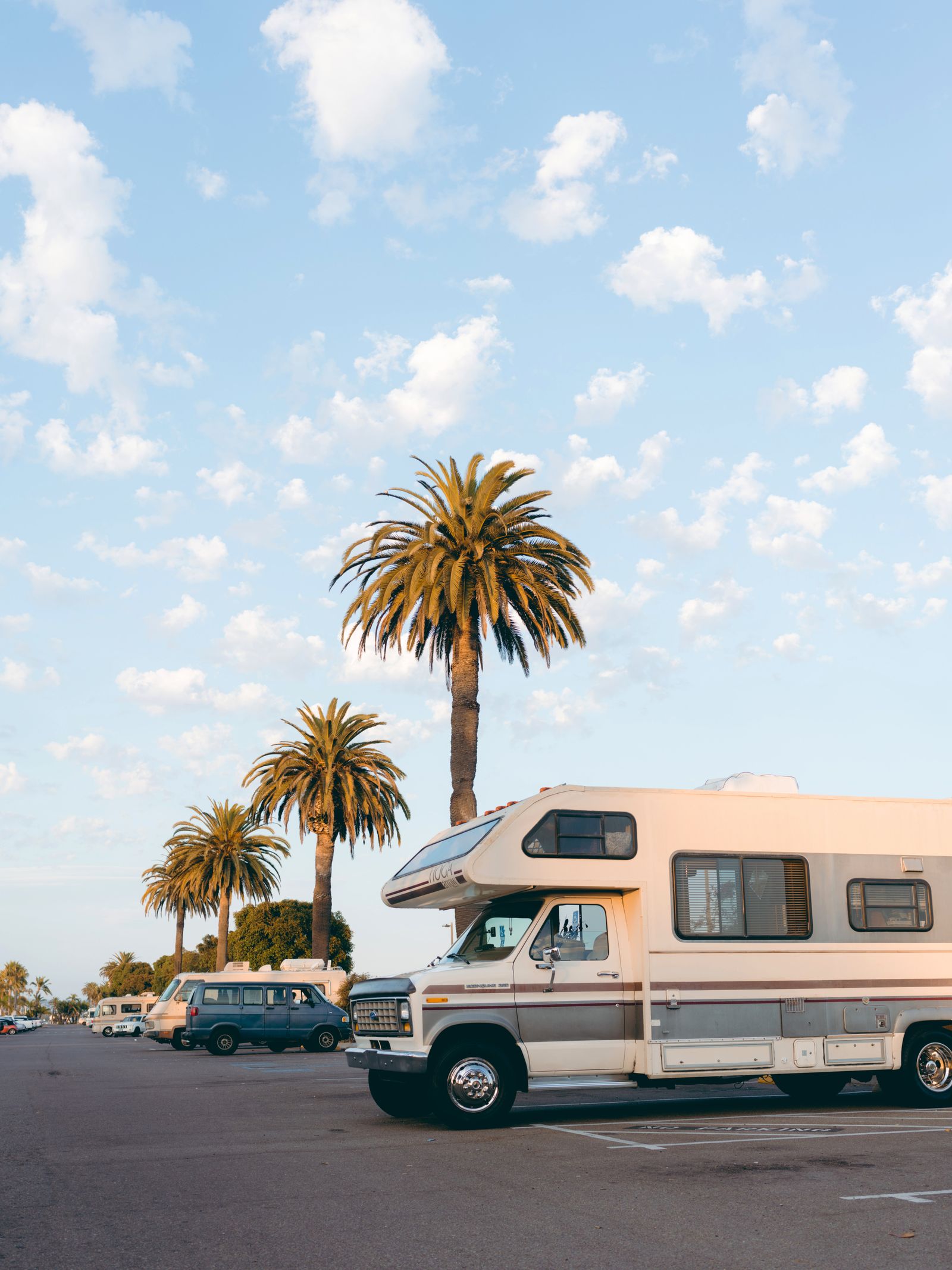 Motorhome parked in a marked outdoor stall
